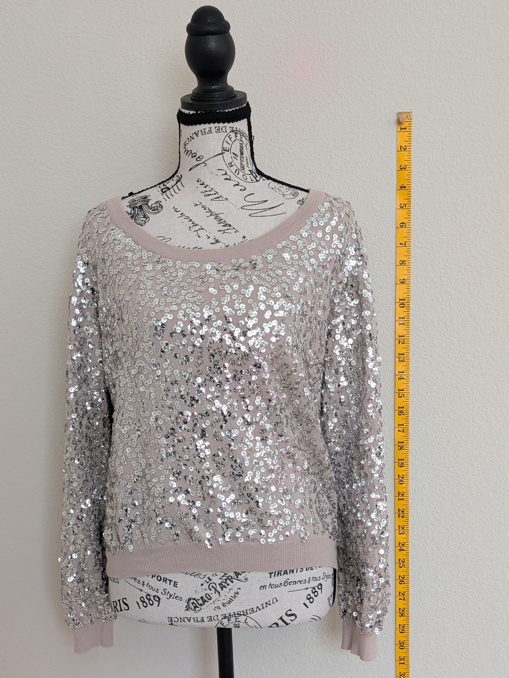 H&M Light Pink Sequin Scoop-Neck Sweatshirt